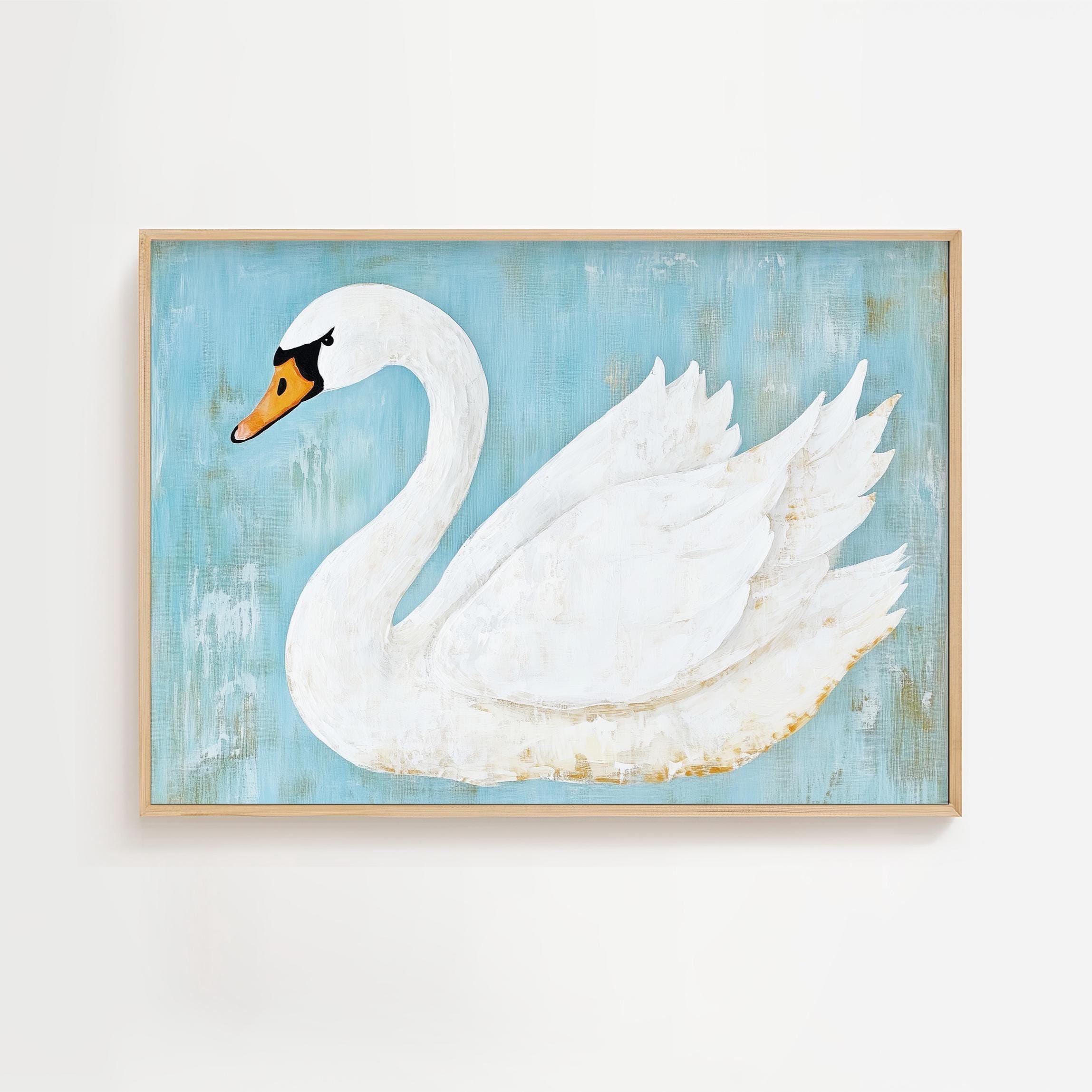 ヴィンテージの白鳥ポスター、白鳥のプリント、モダンな壁飾り、彼女と
