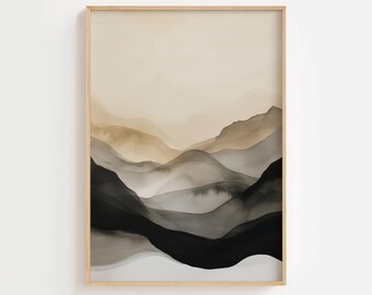 Gray Abstract Landscape Watercolor Art Print - Printable Wall Decor for Living Room and a gift for her or home, DIGITAL DOWNLOAD