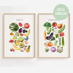 Set di poster di frutta e verdura, Poster di classe, Arte della parete della camera dei bambini, Poster educativi, Poster MONTESSORI, Download digitale