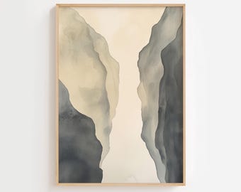 Gray Abstract Landscape Watercolor Art Print - Printable Wall Decor for Living Room and a gift for her or home, DIGITAL DOWNLOAD