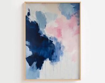Blue Pink Modern Abstract Wall Art - Printable Wall Art - Minimalist art print Wall Decor Contemporary Living Room Art - DIGITAL DOWNLOAD