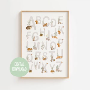 Alphabet Poster, ABC Print, Aquarell Alphabet, Kinderzimmer Druckbare Wandkunst, Pädagogische Wandkunst, MONTESSORI Poster, Download