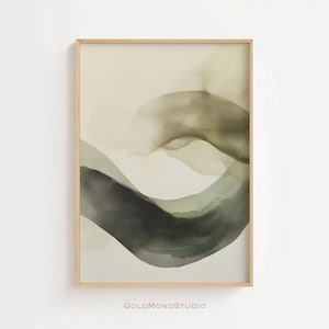 Green Abstract Watercolor Art Print - Printable Wall Decor for Living Room and a gift for her or home, DIGITAL DOWNLOAD