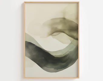 Green Abstract Watercolor Art Print - Printable Wall Decor for Living Room and a gift for her or home, DIGITAL DOWNLOAD