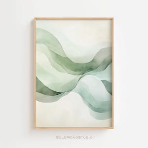 Sage Green Abstract Watercolor Art Print - Printable Wall Decor for Living Room and a gift for her or home, DIGITAL DOWNLOAD