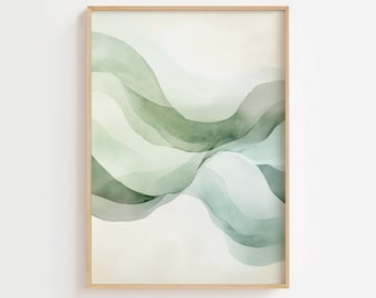 Sage Green Abstract Watercolor Art Print - Printable Wall Decor for Living Room and a gift for her or home, DIGITAL DOWNLOAD