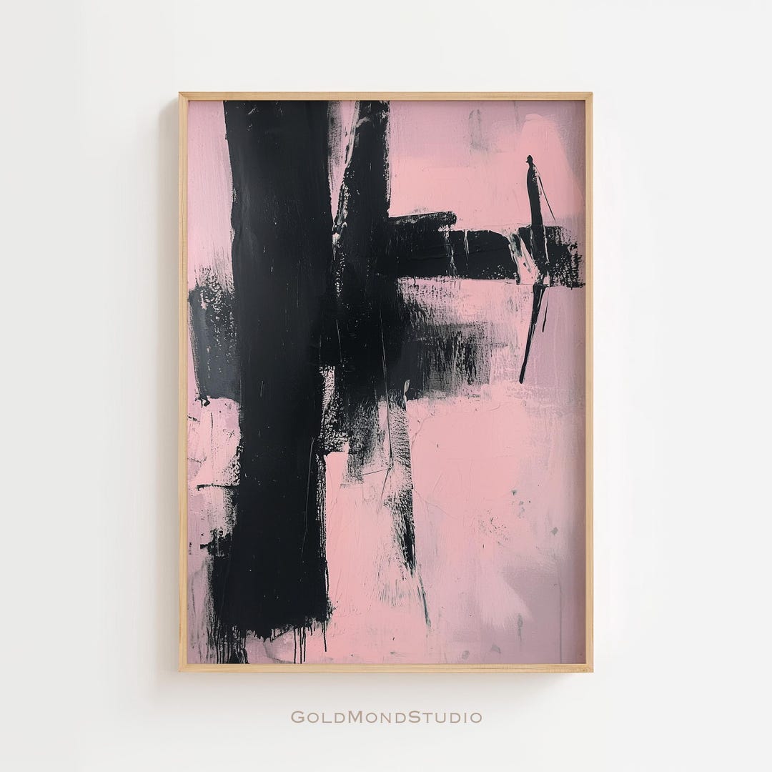 Pink Black Modern Abstract Printable Wall Art - Minimalist Art Print ...
