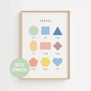 Póster de formas, Impresión de formas, Póster de acuarela, Arte mural para habitación infantil, Póster educativo, Póster MONTESSORI, Descargar