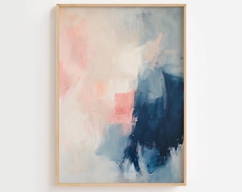 Blue Pink Modern Abstract Wall Art - Printable Wall Art - Minimalist art print Wall Decor Contemporary Living Room Art - DIGITAL DOWNLOAD