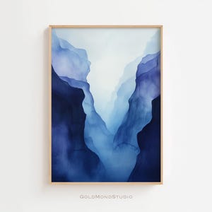 Blaue Abstrakte aquarell Landschaft Poster, ein modernes Wanddeko Einzugsgeschenk für sie und ihn, Kunstdruck, DIGITALER DOWNLOAD