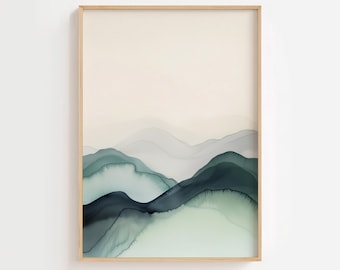Sage Green Abstract Watercolor Art Print - Printable Wall Decor for Living Room and a gift for her or home, DIGITAL DOWNLOAD