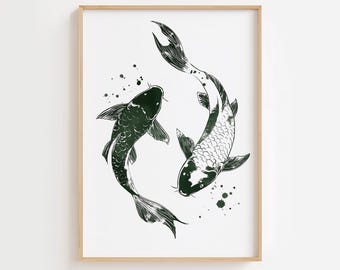 Pôster de Carpa Koi, Arte Japonesa, Impressão Vintage, Arte de Parede para Imprimir, Arte de Parede Moderna, Impressão de Carpa Koi, Decoração de Parede, DOWNLOAD DIGITAL