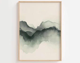 Sage Green Abstract Watercolor Art Print - Printable Wall Decor for Living Room and a gift for her or home, DIGITAL DOWNLOAD