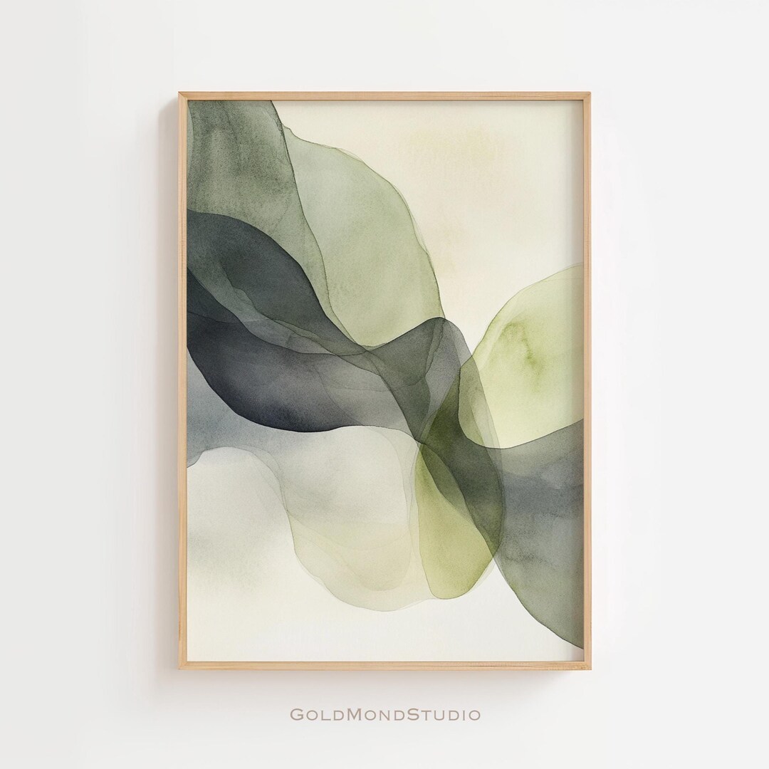 Sage Green Abstract Landscape Watercolor Art Print - Printable Wall ...