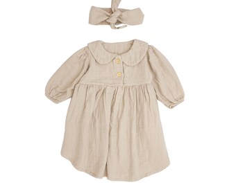 Adorable Elegance: 100% Organic Muslin Baby Collar Dress - Stylish and Comfortable Infant Clothing for Every Occasion