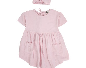 Discover Comfort and Style: 100% Organic Muslin Children's Pocket Dress - Stylish and Sustainable Apparel for Little Ones