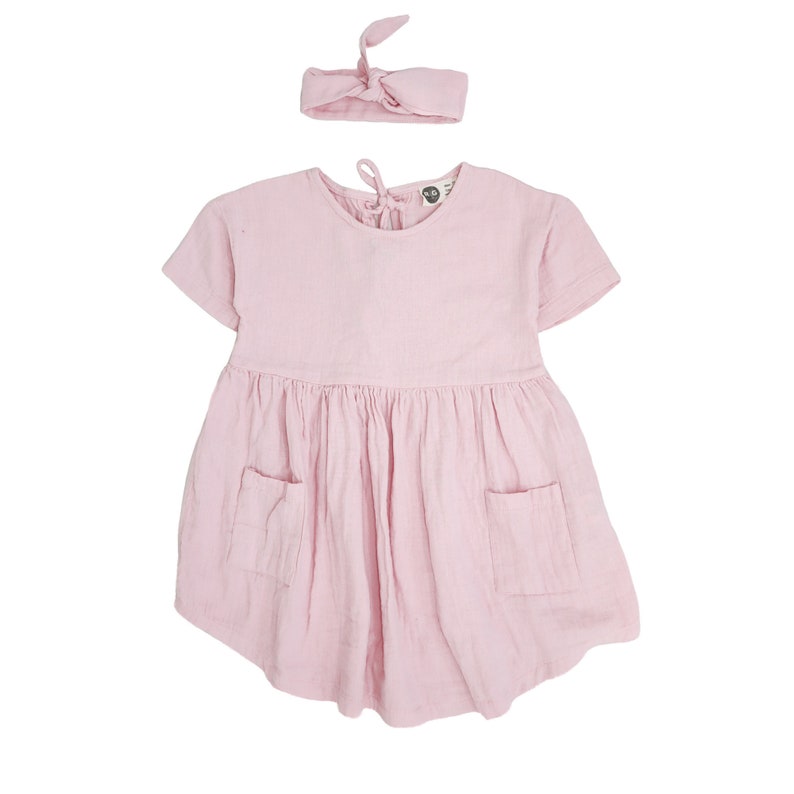 Découvrez le confort et le style : 100 % mousseline bio robe pour enfants avec poches Vêtements élégants et durables pour les tout-petits Rose