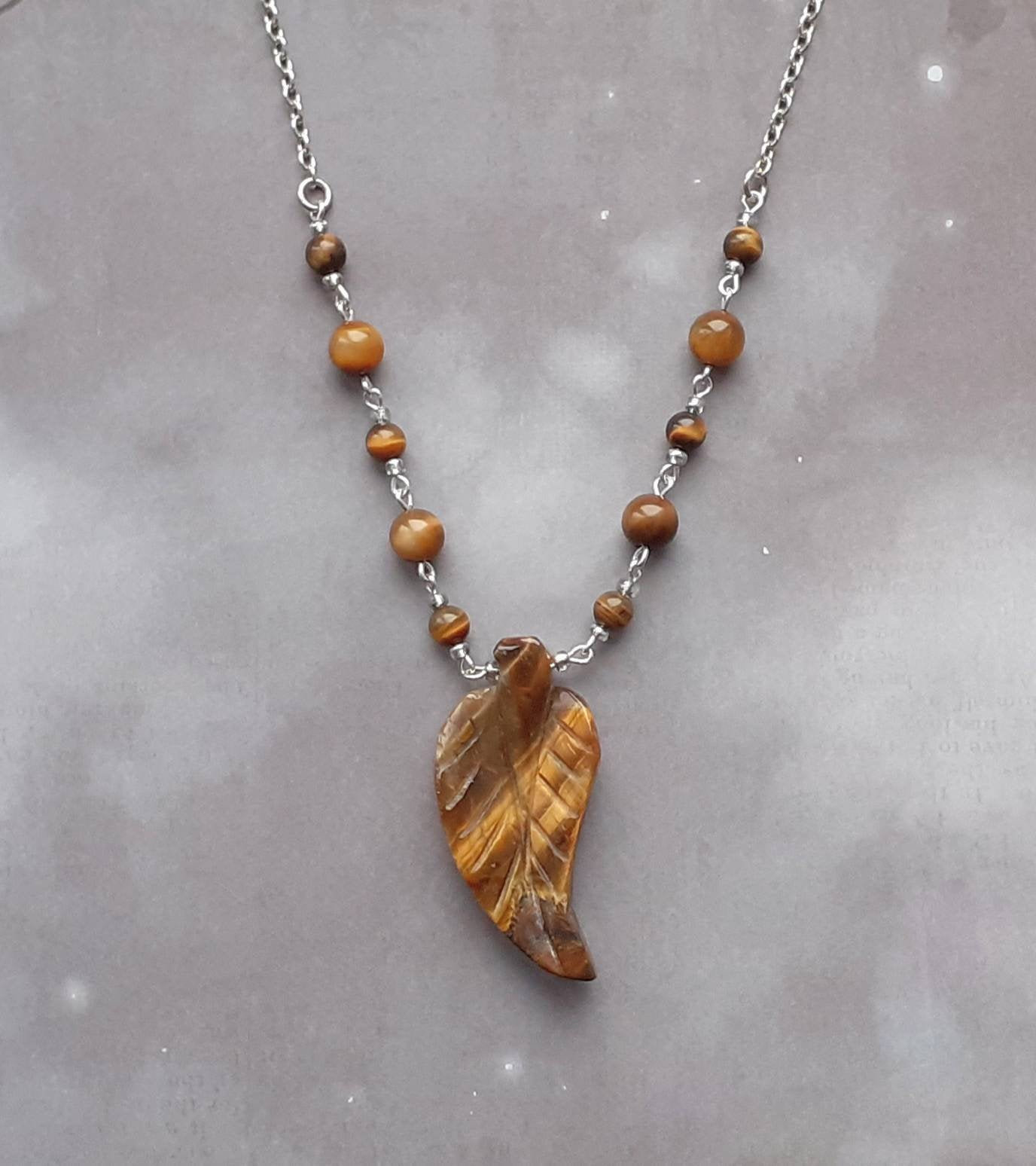 TIGERS EYE Crystal Necklace - Chip Beads - Long Crystal Necklace