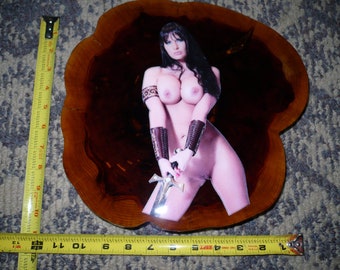 PLAYBOY PLAYMATE XENA lucy lawless medium wall plaque on thick 2 1/4" red cedar
