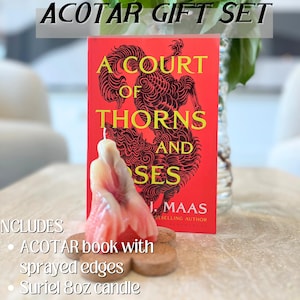 ACOTAR Suriel Gift Set: Custom Sprayed Edges + Official Suriel Candle | Sarah J Maas Booktok Merch for Fans of A Court of Thorns & Roses