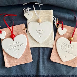 Personalised Clay Valentine’s Love Heart Decoration, Handmade Hanging Keepsake Gift