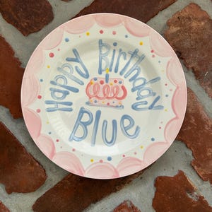 Girls Birthday Plate // Pastel Colors Scallops and dots Personalized First Birthday Plate Plate, Custom handpainted, ceramic kiln fired image 8