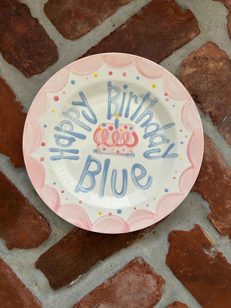 Girls Birthday Plate // Pastel Colors Scallops and dots Personalized First Birthday Plate Plate, Custom handpainted, ceramic kiln fired image 8