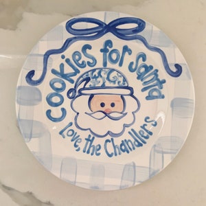 Cookies for Santa / blue and white / Chinoiserie / personalized plate / Christmas Plate