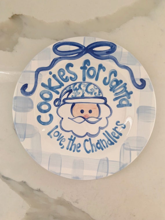 Cookies for Santa / blue and white / Chinoiserie / personalized plate / Christmas Plate