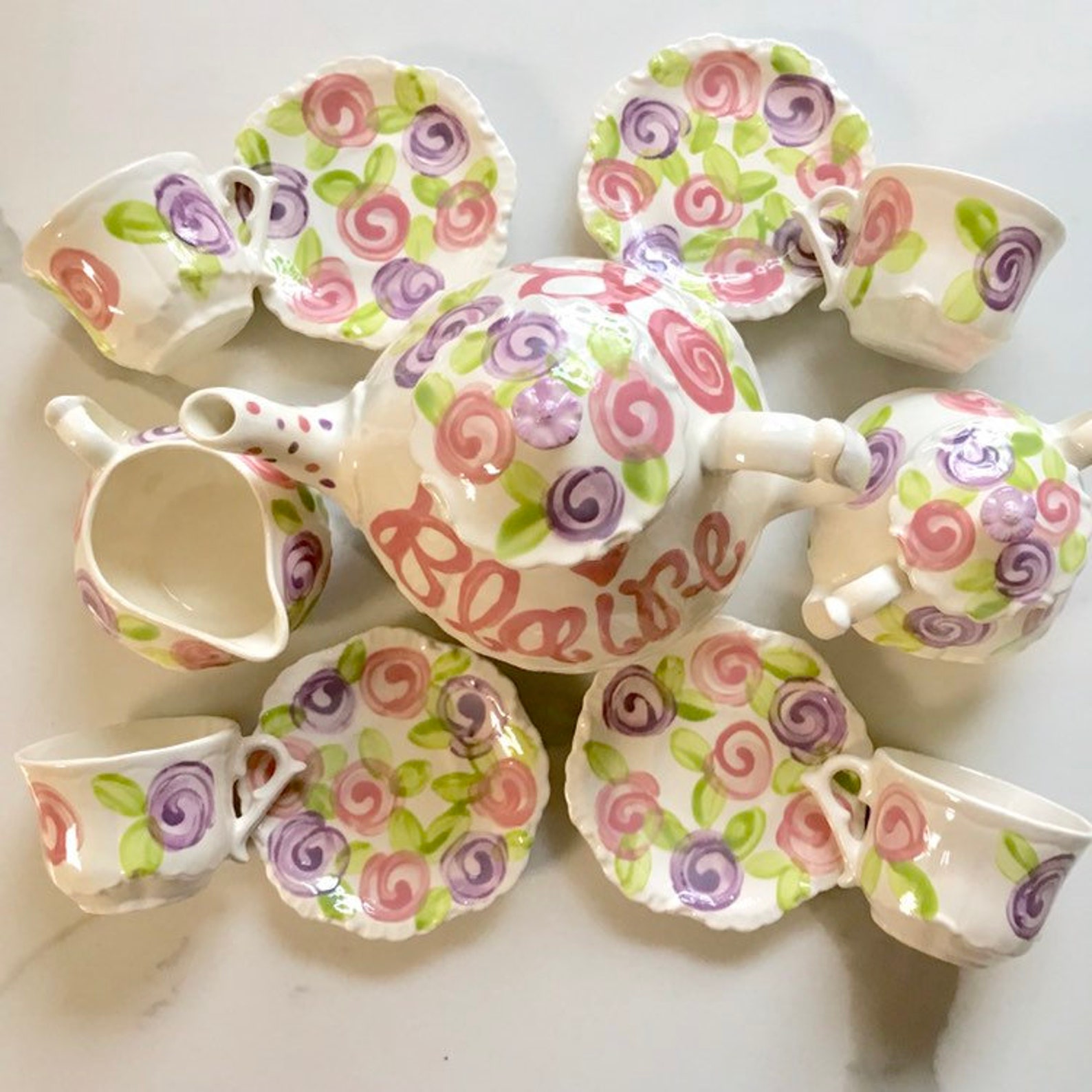 Colorful Flowers Tea Set Personalized Little Girl's Tea Etsy