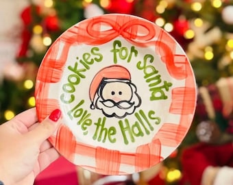 Ribbon & Gingham Cookies for Santa  / personalized plate / Christmas Plate