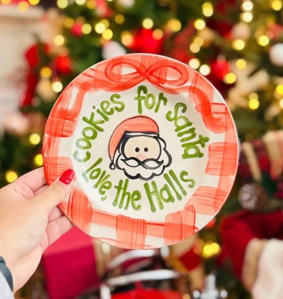 Ribbon & Gingham Cookies for Santa  / personalized plate / Christmas Plate