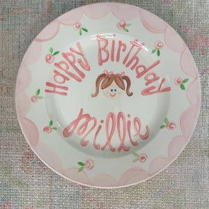 Birthday Plate // portrait Flowers & Scallops Personalized First Birthday Plate Plate, Custom handpainted, Lilly inspired child’s face girls
