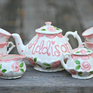 Tea set Personalized for Little girls //  child&#39;s sized Tea Set, Handpainted, Custom, Personalized