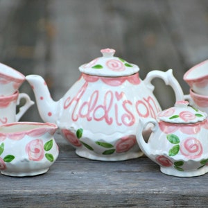 Tea set Personalized for Little girls //  child's sized Tea Set, Handpainted, Custom, Personalized