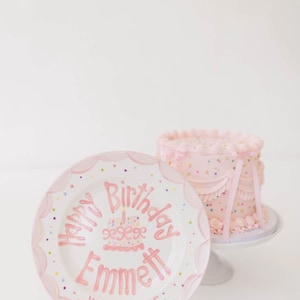 Personalized Pink Scallop Birthday Plate: Hand-Painted Ceramic Keepsake