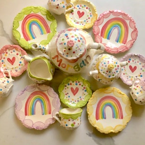 Unicorns & Rainbows Tea set Personalized for Little girls // child's sized Tea Set, Handpainted, Custom, Personalized image 4