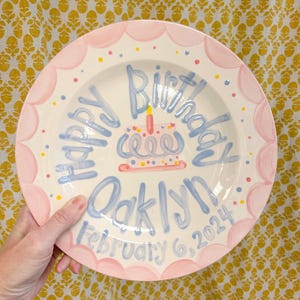 Girls Birthday Plate // Pastel Colors Scallops and dots Personalized First Birthday Plate Plate, Custom handpainted, ceramic kiln fired image 11