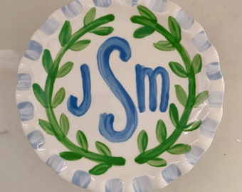 Monogram Smash Cake Stand // crest vine gingham  First Birthday  // grand millennial // preppy // pink and white // blue and white //