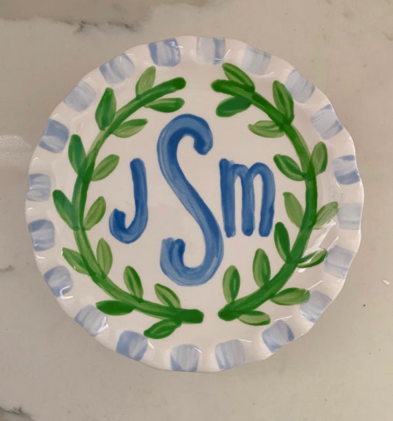 Monogram Smash Cake Stand // crest vine gingham  First Birthday  // grand millennial // preppy // pink and white // blue and white //