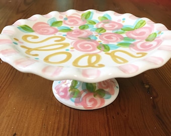Personalized Ceramic Smash Cake Stand, Hand-Painted First Birthday