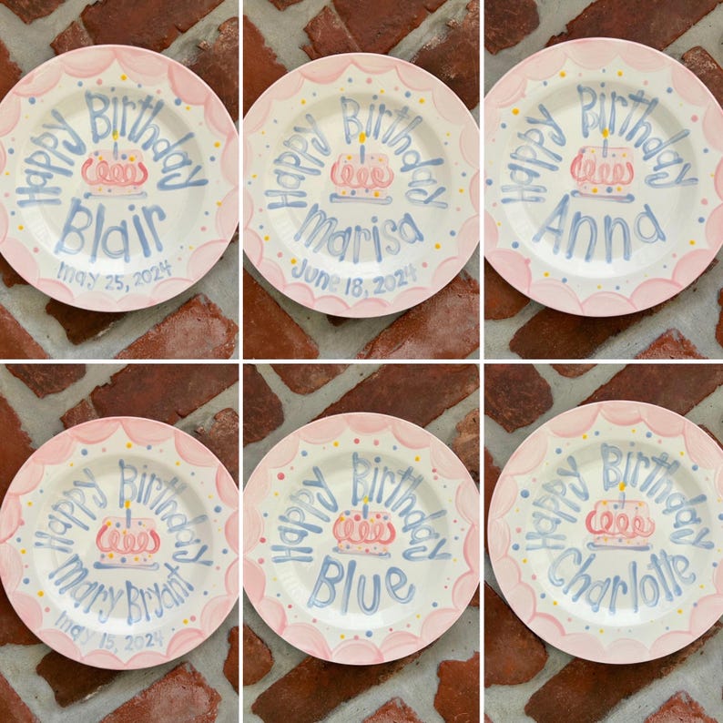Girls Birthday Plate // Pastel Colors Scallops and dots Personalized First Birthday Plate Plate, Custom handpainted, ceramic kiln fired image 5