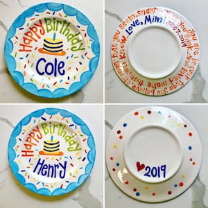 Boys Birthday Plate // Scallops & confetti Personalized First Birthday Plate, Custom handpainted // its your day // birthday cake image 7