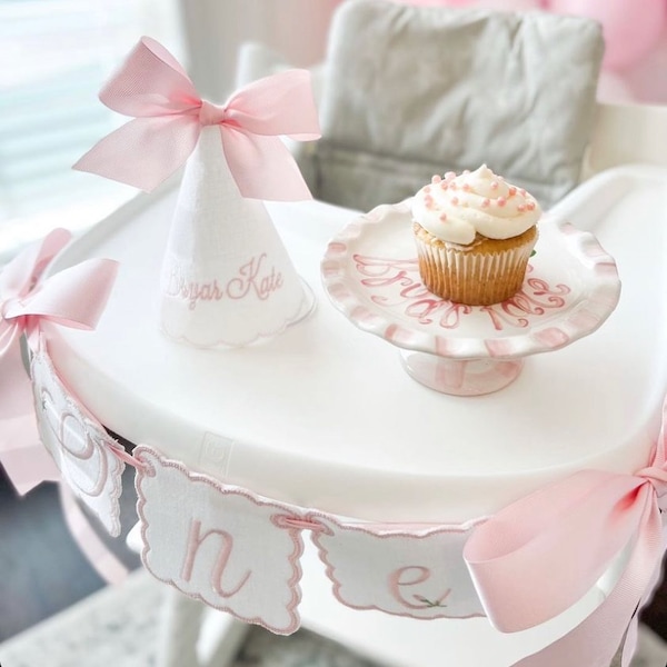 Personalized Cake Stand // girls  Handpainted First Birthday or Smash Cake Stand // grand millennial// preppy // pink white // gift