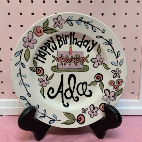 Birthday Plate // Boho whimsical Girls Personalized First Birthday Plate Plate, Custom handpainted, baby gift