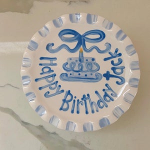 Personalized Cake Stand // boys First Birthday or Smash Cake Stand // grand millennial// preppy // blue white // gingham image 6