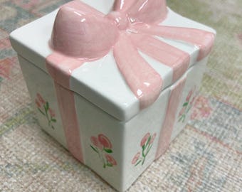 Hand-Painted Ceramic Keepsake Box: Pink Bow & Roses Nursery Decor