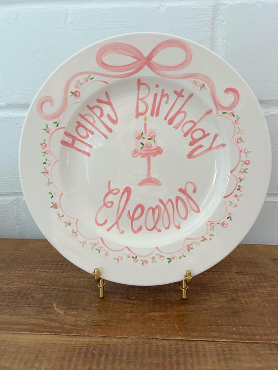 Girls dainty scallops birthday plate / pink bow ribbon first birthday / pink and white / smash cake 1st birthday / grand millennial coquette
