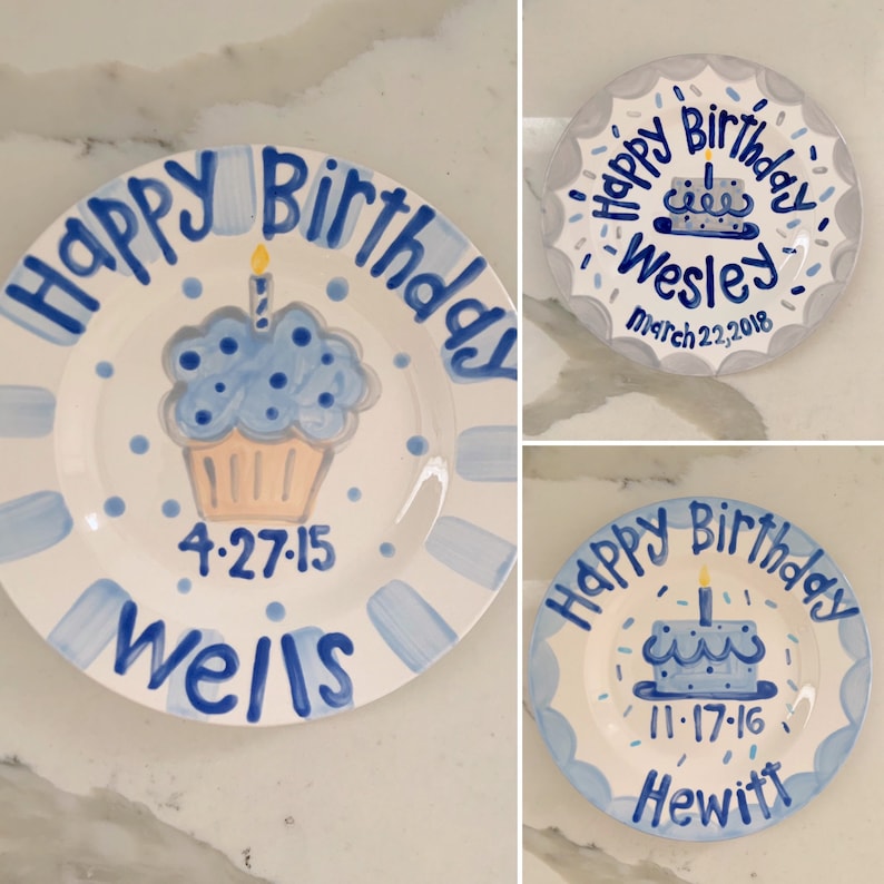 Boys Birthday Plate // Scallops & confetti Personalized First Birthday Plate, Custom handpainted // its your day // birthday cake image 9