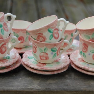 Personalized Tea party favors // Shabby Chic Tea Party  // Vintage Looking Pink and Aqua Personalized Tea Cup Sets